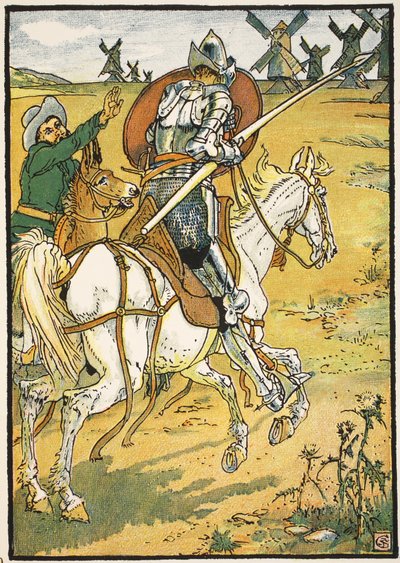 Don Quijote und die Windmühlen, Illustration aus 